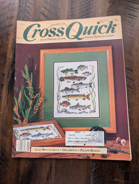 Cross Quick by Harold G. Counts (Crafts, Magazine, 1989, fish cross stitch, Cross Quick, 80s crafts, vintage magazine, Christmas ornaments)