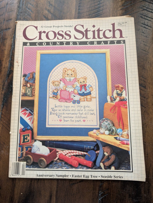 Cross Stitch & Country Crafts by EGW Publishing Co. (Crafts, Magazine, 1989, cross stitch magazine, 80s crafts, country style, teddy bear sampler, vintage magazine)
