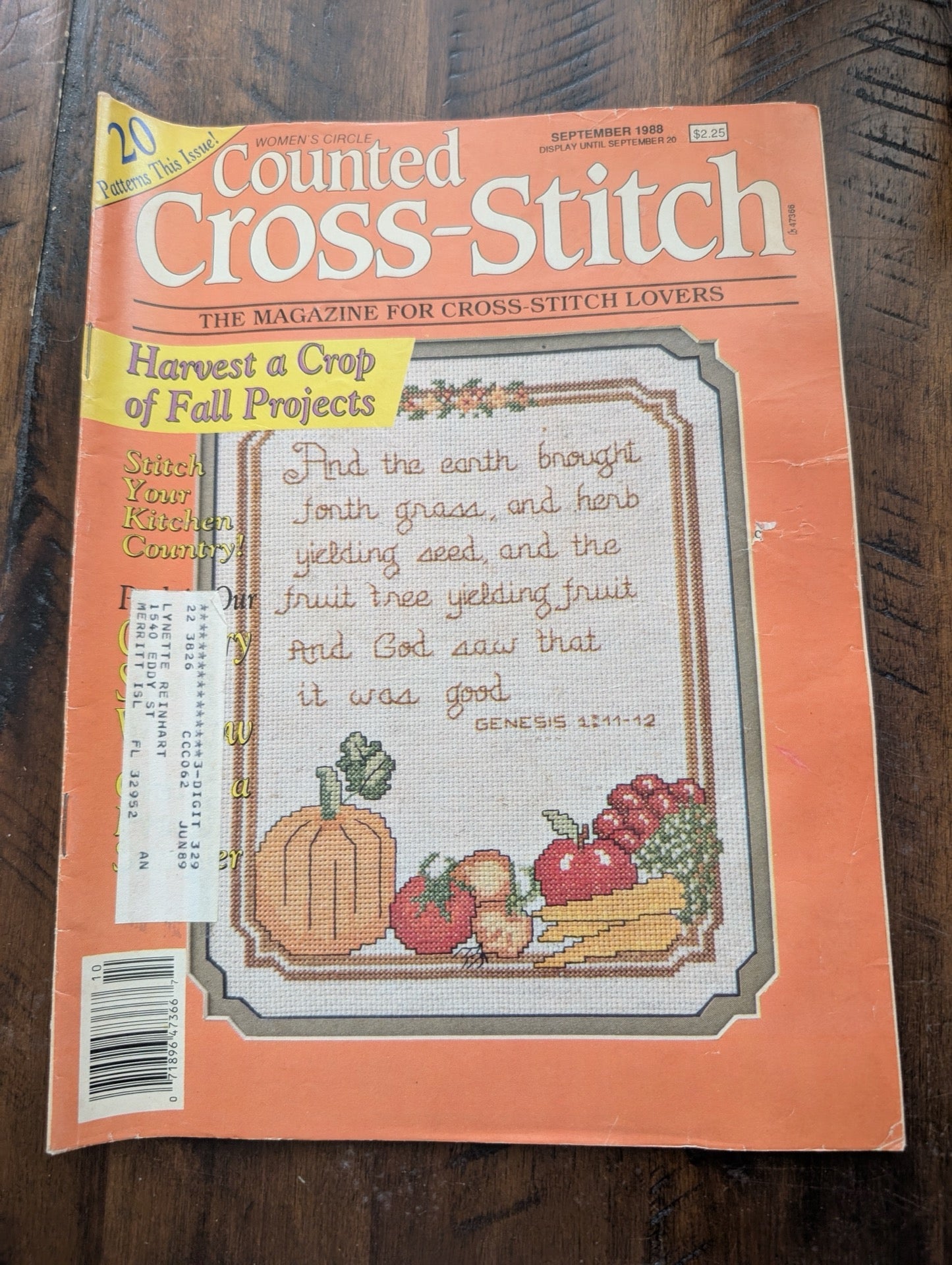 Women's Circle Counted Cross-Stitch by Women's Circle (Crafts, Magazine, 1988, cross-stitch magazine, 80s crafts, harvest sampler, scripture pattern, vintage magazine)