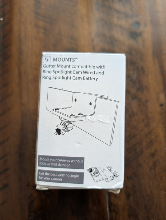 Gutter Mount for Ring Spotlight Cam from W Mounts - 2010s/2020s Smart Home Accessories, Security (Metal Security Camera Mount, Not Applicable, White, Ring camera mount, gutter mount, Spotlight Cam, no drill, security)