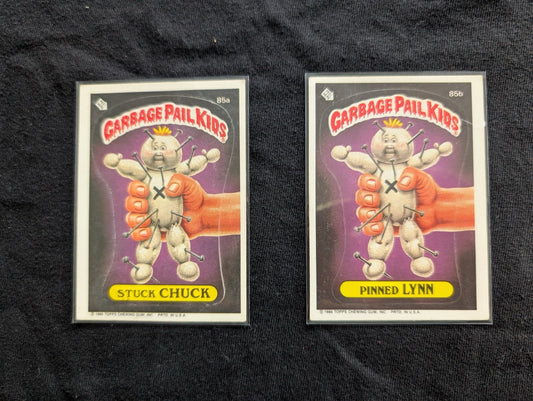 1986 GPK OS3 85a Stuck Chuck & 85b Pinned Lynn Vintage Card Pair Topps