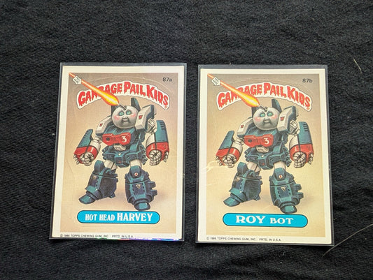 1986 GPK OS3 87a Hot Head Harvey & 87b Roy Bot Vintage Card Pair Topps