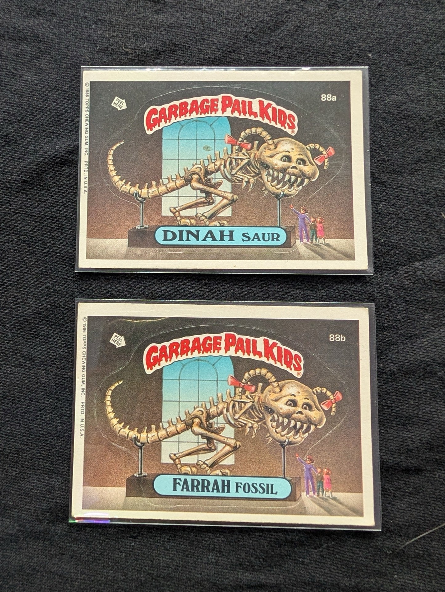 1986 GPK OS3 88a Dinah Saur & 88b Farrah Fossil Vintage Card Pair Topps