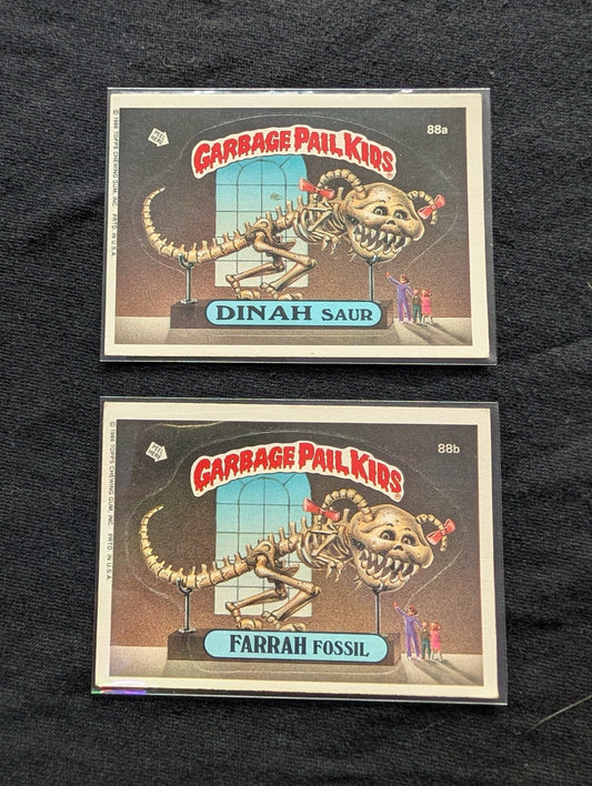 1986 GPK OS3 88a Dinah Saur & 88b Farrah Fossil Vintage Card Pair Topps