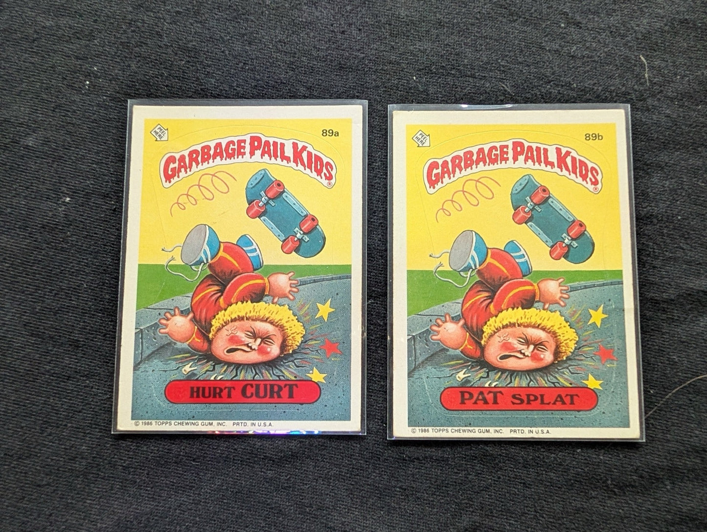 1986 GPK OS3 89a Hurt Curt & 89b Pat Splat Vintage Card Pair Topps