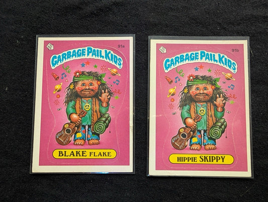 1986 GPK OS3 91a Blake Flake & 91b Hippie Skippy Vintage Card Pair Topps