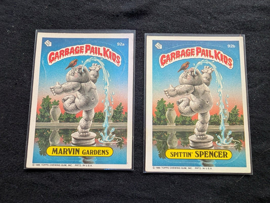 1986 GPK OS3 92a Marvin Gardens & 92b Spittin' Spencer Vintage Card Pair Topps