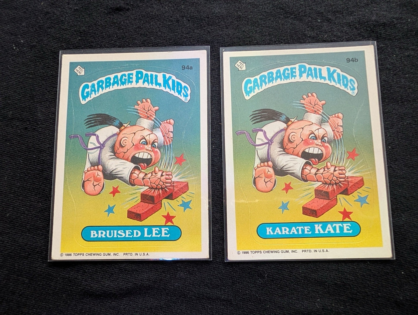 1986 GPK OS3 94a Bruised Lee & 94b Karate Kate Vintage Card Pair Topps