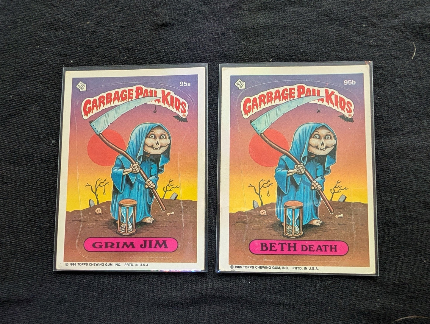 1986 GPK OS3 95a Grim Jim & 95b Beth Death Vintage Card Pair Topps