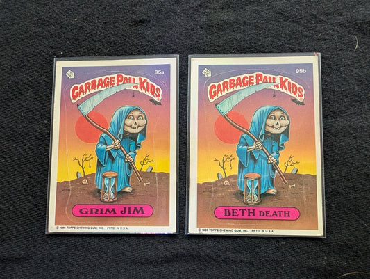 1986 GPK OS3 95a Grim Jim & 95b Beth Death Vintage Card Pair Topps