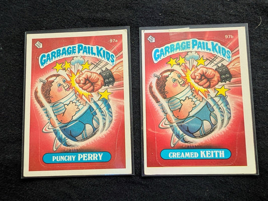 1986 GPK OS3 97a Punchy Perry & 97b Creamed Keith Vintage Card Pair Topps