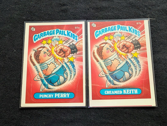 1986 GPK OS3 97a Punchy Perry & 97b Creamed Keith Vintage Topps Card Pair