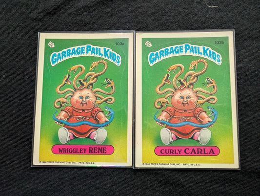 1986 GPK OS3 103a Wriggley Rene & 103b Curly Carla Vintage Card Pair Topps