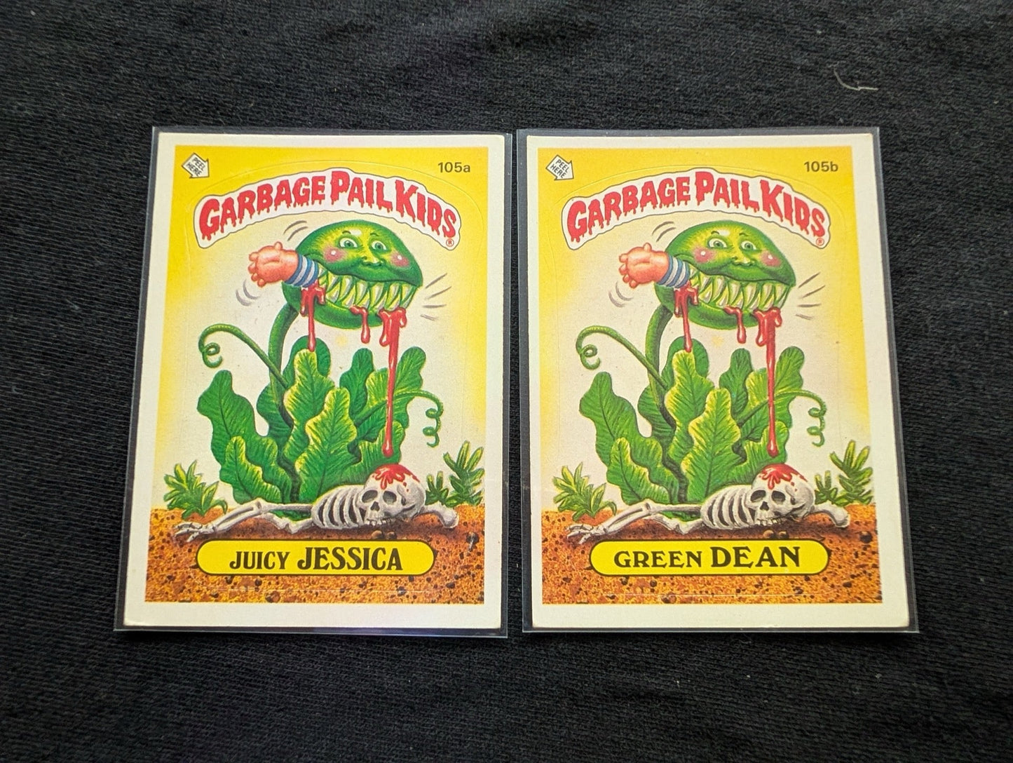 1986 GPK OS3 105a Juicy Jessica & 105b Green Dean Vintage Card Pair Topps