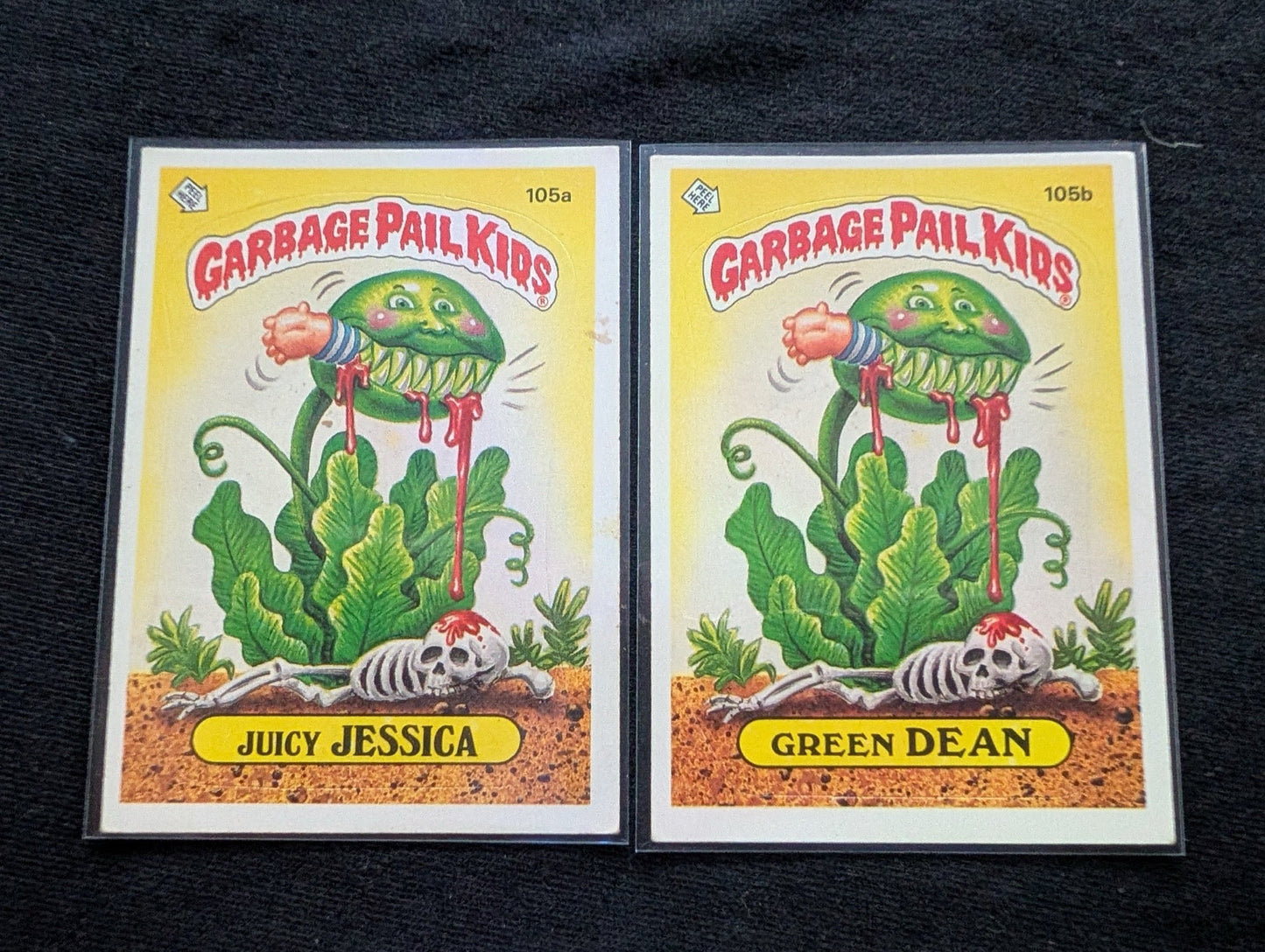 1986 GPK OS3 105a Juicy Jessica & 105b Green Dean Vintage Topps Card Pair