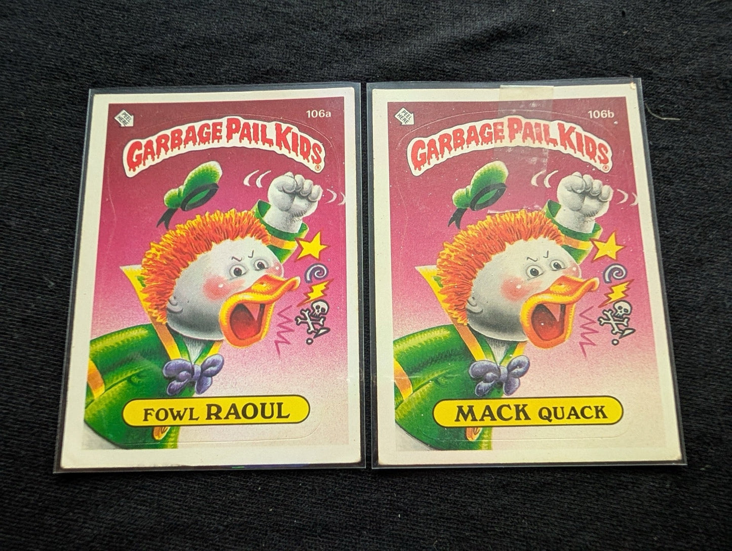 1986 GPK OS3 106a Fowl Raoul & 106b Mack Quack Vintage Topps Card Pair
