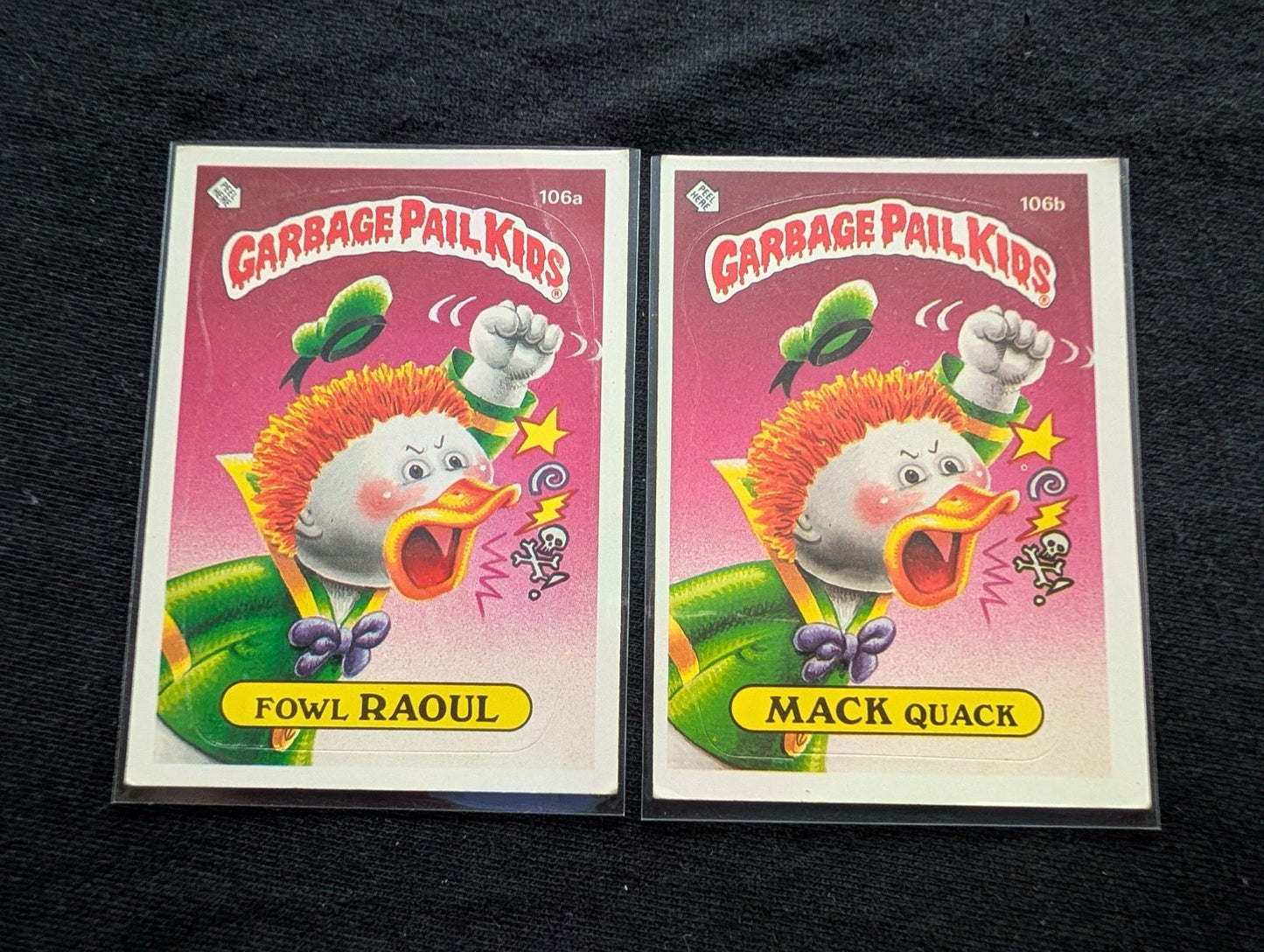 1986 GPK OS3 106a Fowl Raoul & 106b Mack Quack Vintage Card Pair Topps