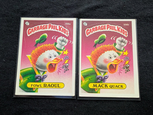 1986 GPK OS3 106a Fowl Raoul & 106b Mack Quack Vintage Card Pair Topps