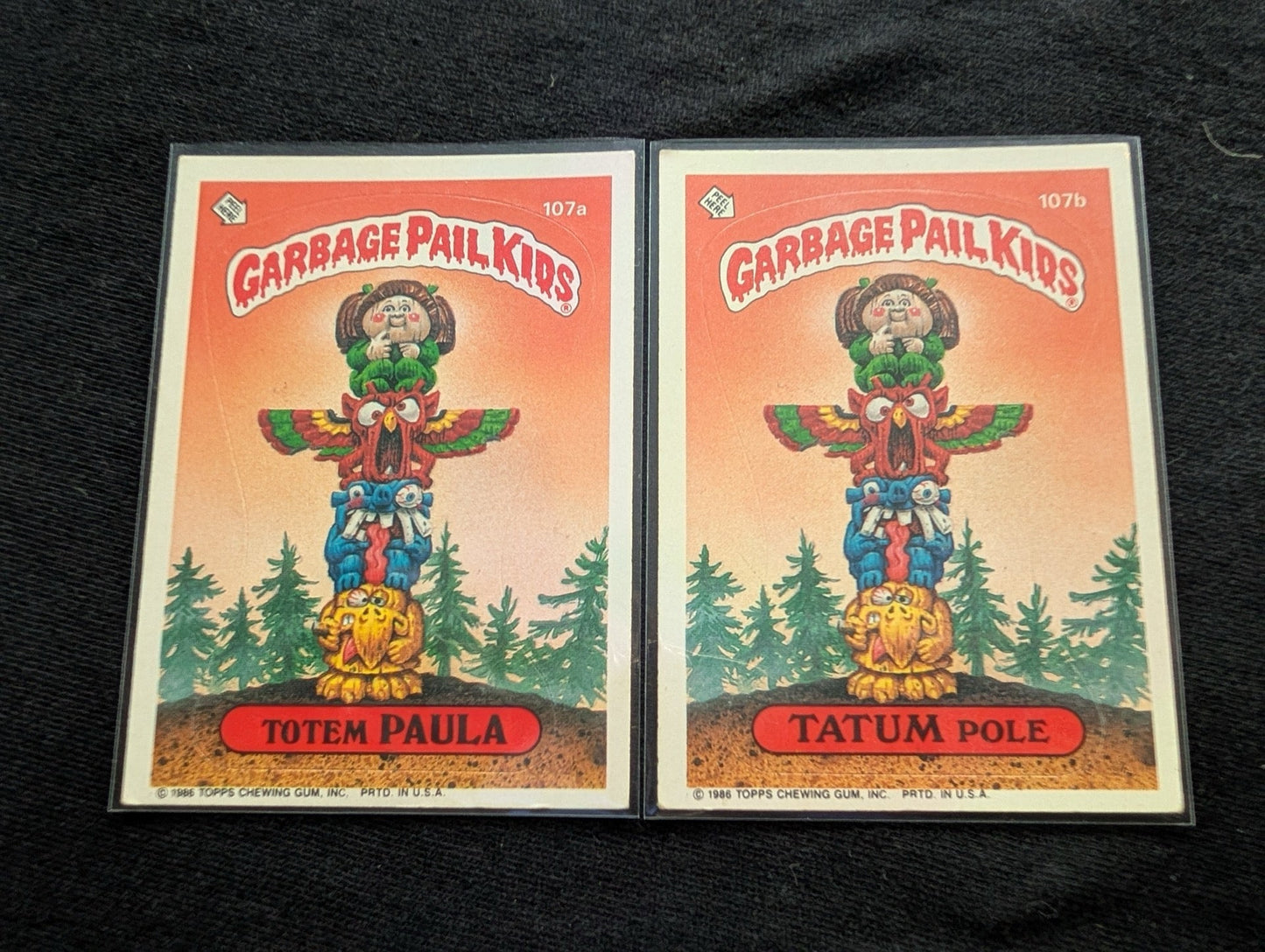 1986 GPK OS3 107a Totem Paula & 107b Tatum Pole Vintage Card Pair Topps
