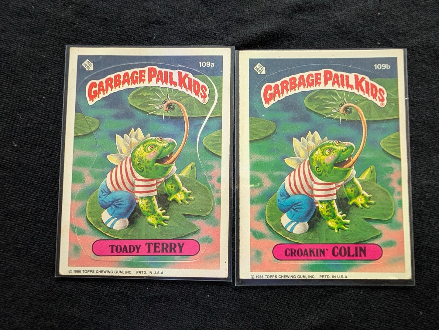1986 GPK OS3 109a Toady Terry & 109b Croakin' Colin Vintage Card Pair Topps