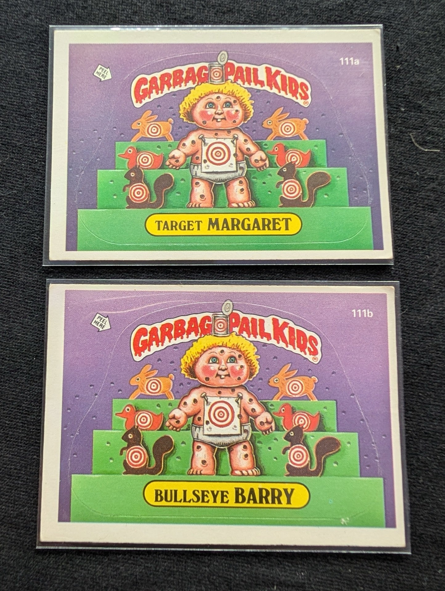 1986 GPK OS3 111a Target Margaret & 111b Bullseye Barry Card Pair Topps