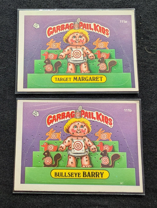 1986 GPK OS3 111a Target Margaret & 111b Bullseye Barry Card Pair Topps