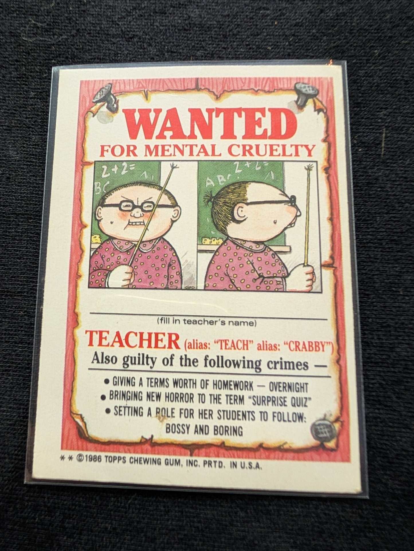 1986 GPK OS3 111a Target Margaret & 111b Bullseye Barry Card Pair Topps