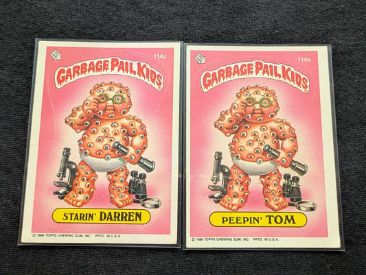 1986 GPK OS3 114a Starin' Darren & 114b Peepin' Tom Vintage Card Pair Topps