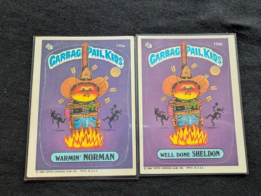 1986 GPK OS3 115a Warmin' Norman & 115b Well Done Sheldon Card Pair Topps