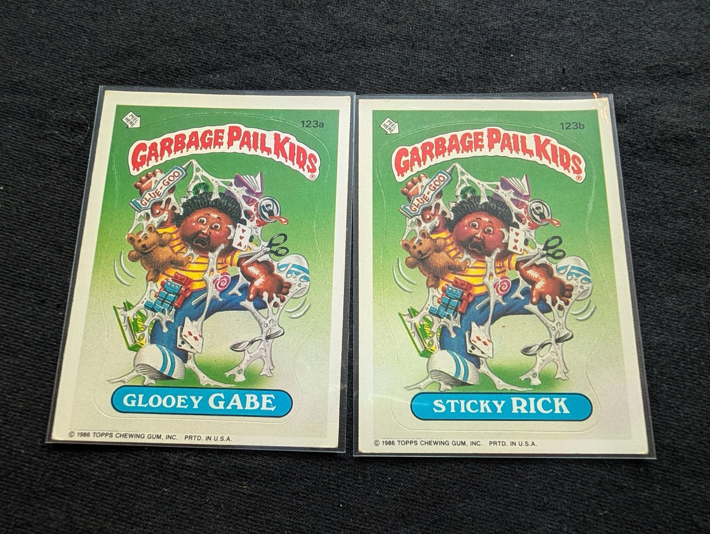 1986 GPK OS3 123a Glooey Gabe & 123b Sticky Rick Vintage Card Pair Topps