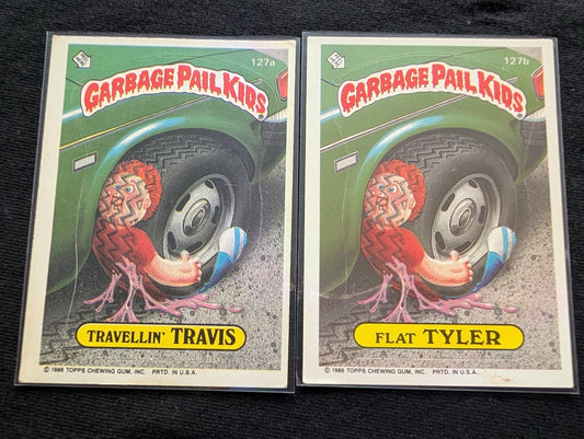 1986 GPK OS4 127a Travellin' Travis & 127b Flat Tyler Vintage Card Pair Topps