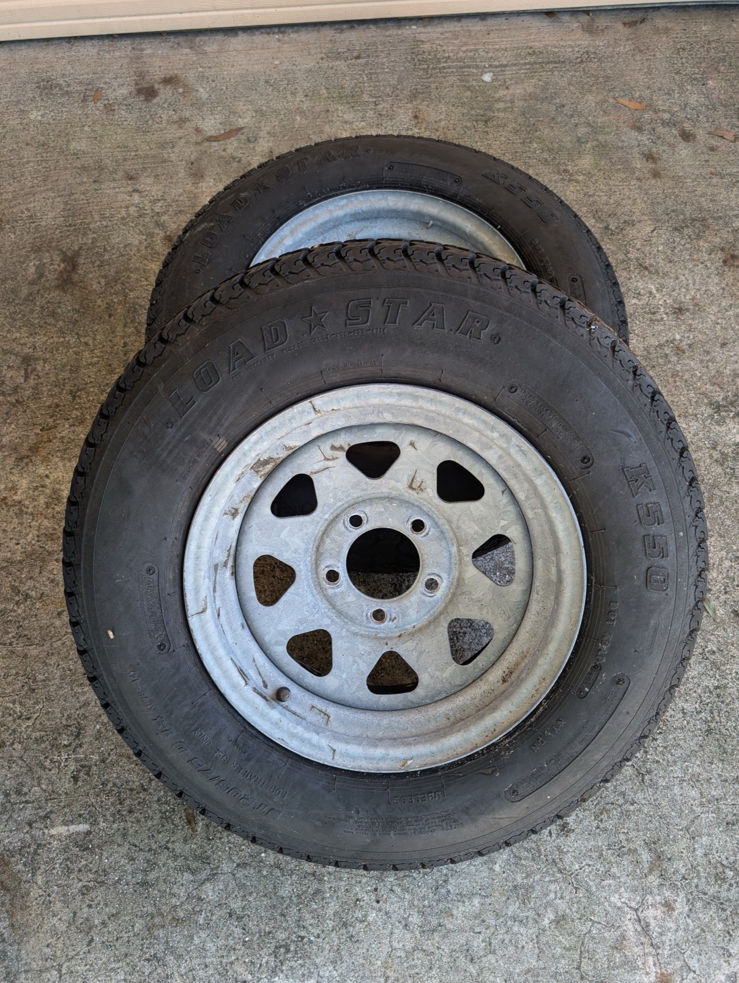 Pair of Load Star K550 Trailer Tires and Rims (5 Lug Galvanized)