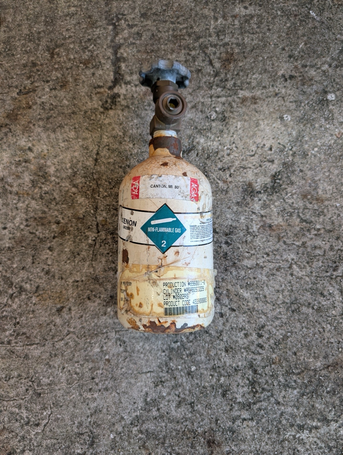 AGA Xenon Specialty Gas Cylinder Tank (For Prop/Display)