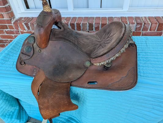Vintage Tooled Leather Western Horse Saddle - Youth Size or Decor