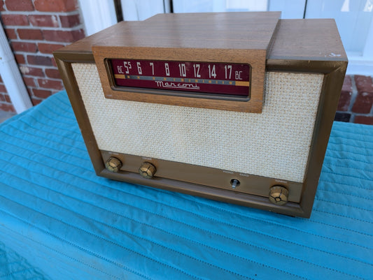 Vintage Marconi Mid-Century Modern (MCM) Wood Tabletop Tube Radio