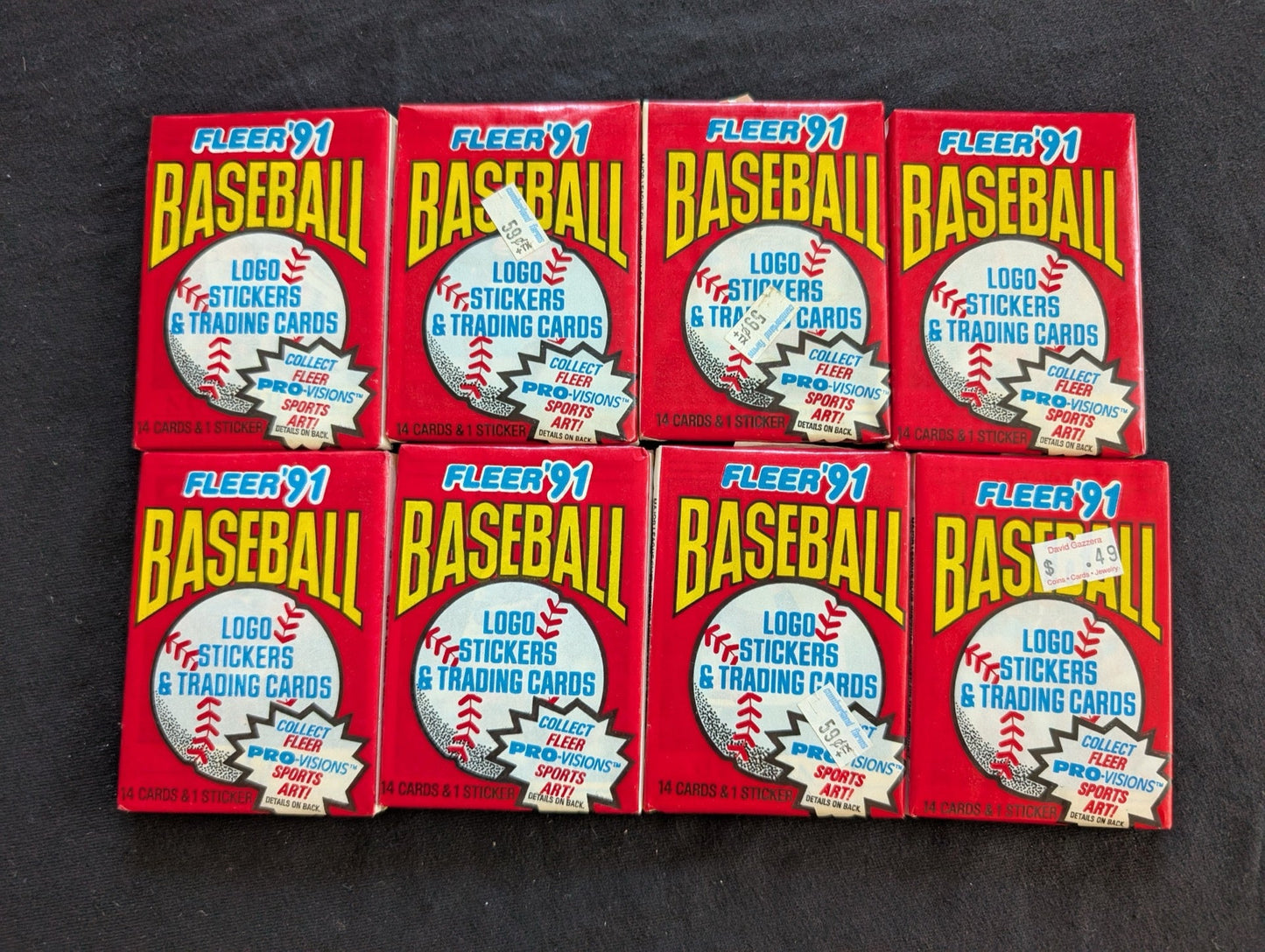 Lot of 8 Sealed 1991 Fleer Baseball Wax Packs - Logo Stickers & Pro-Visions
