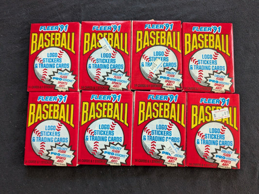 Lot of 8 Sealed 1991 Fleer Baseball Wax Packs - Logo Stickers & Pro-Visions