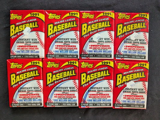 Lot of 8 Sealed 1991 Topps Baseball Wax Packs - The Real One 40th Anniv.