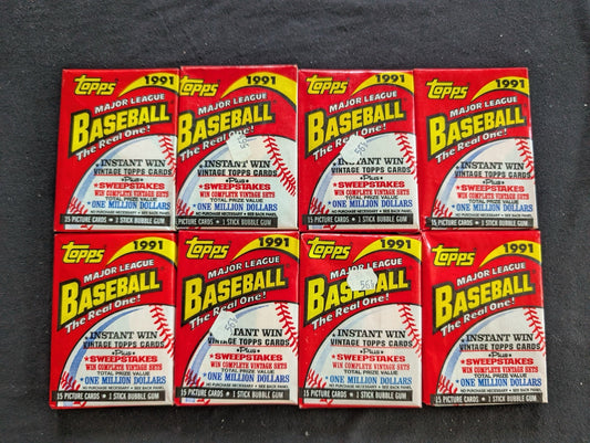 8 Sealed 1991 Topps Baseball Wax Packs - Pitch Back to the 90s!