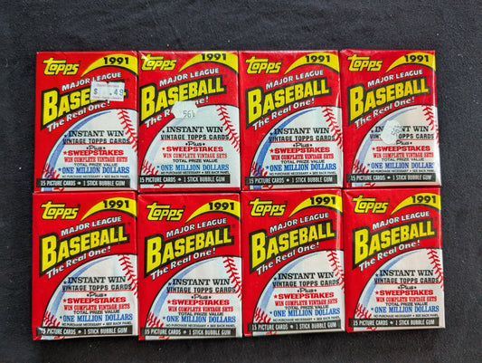 Lot of 8 Sealed 1991 Topps Baseball Wax Packs - Step up to the Plate!