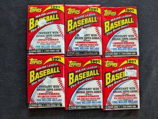 Lot of 6 Sealed 1991 Topps Baseball Wax Packs - Small Lot, Big Nostalgia
