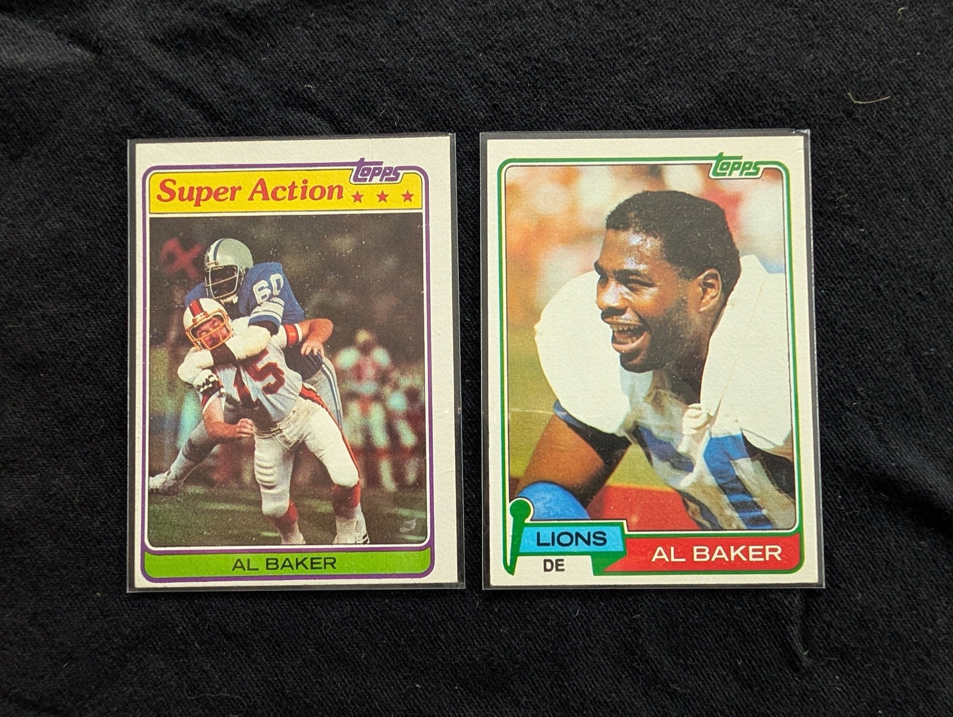 Al "Bubba" Baker 1981 Topps Detroit Lions Lot (2) Base & Super Action DE