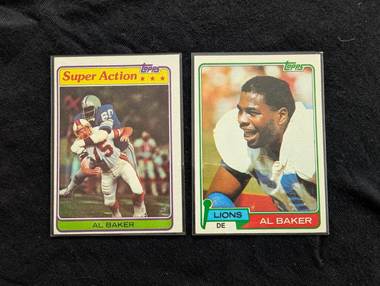 Al "Bubba" Baker 1981 Topps Detroit Lions Lot (2) Base & Super Action DE