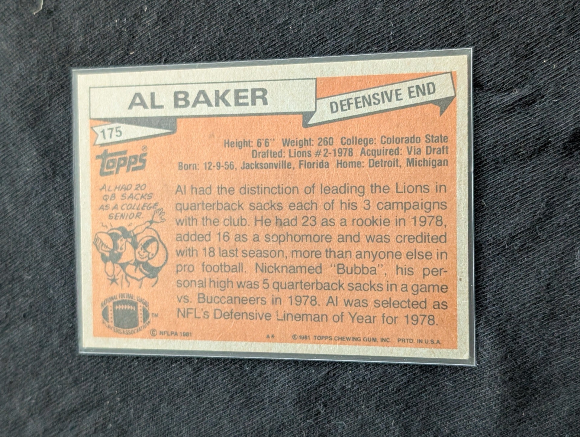 Al "Bubba" Baker 1981 Topps Detroit Lions Lot (2) Base & Super Action DE