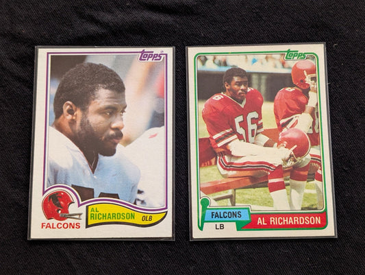 Al Richardson 1981 & 1982 Topps Atlanta Falcons Lot (2) Football Cards LB