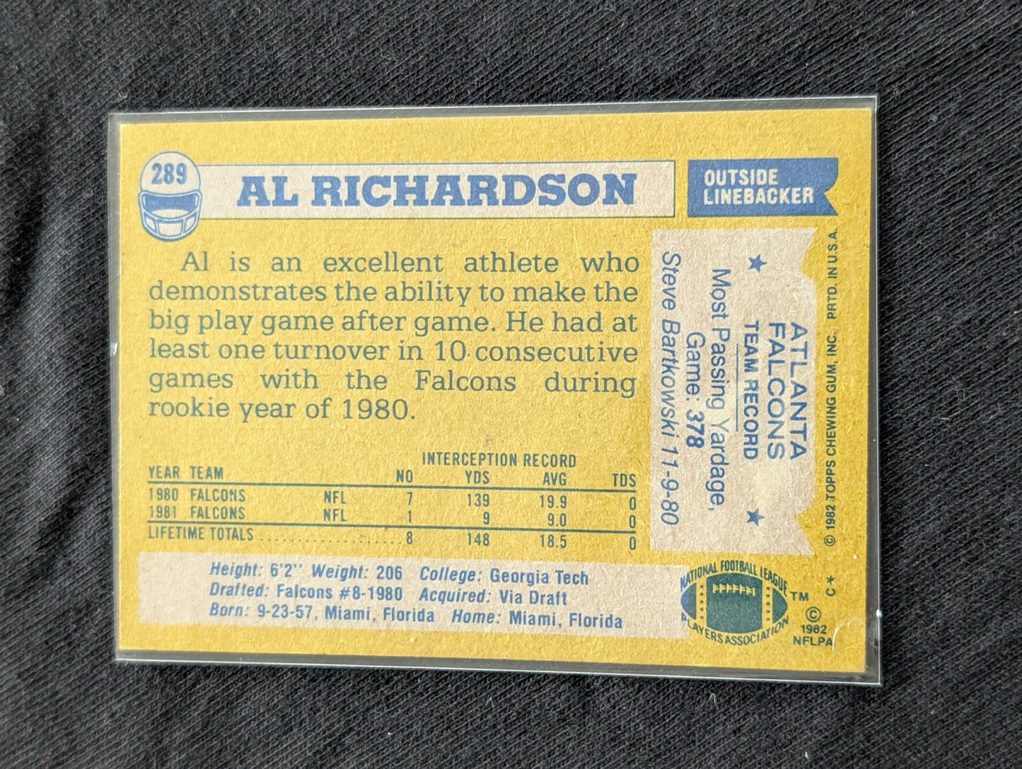 Al Richardson 1981 & 1982 Topps Atlanta Falcons Lot (2) Football Cards LB