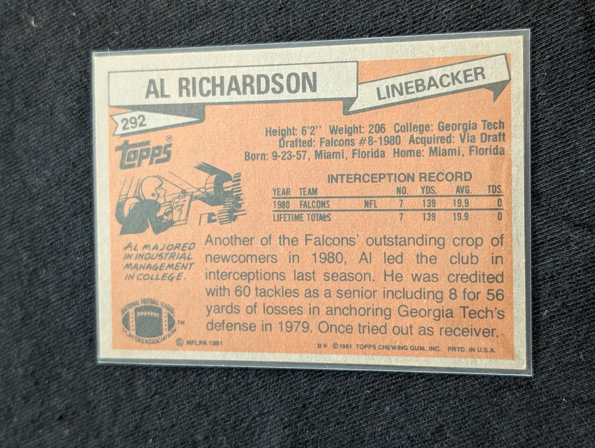 Al Richardson 1981 & 1982 Topps Atlanta Falcons Lot (2) Football Cards LB
