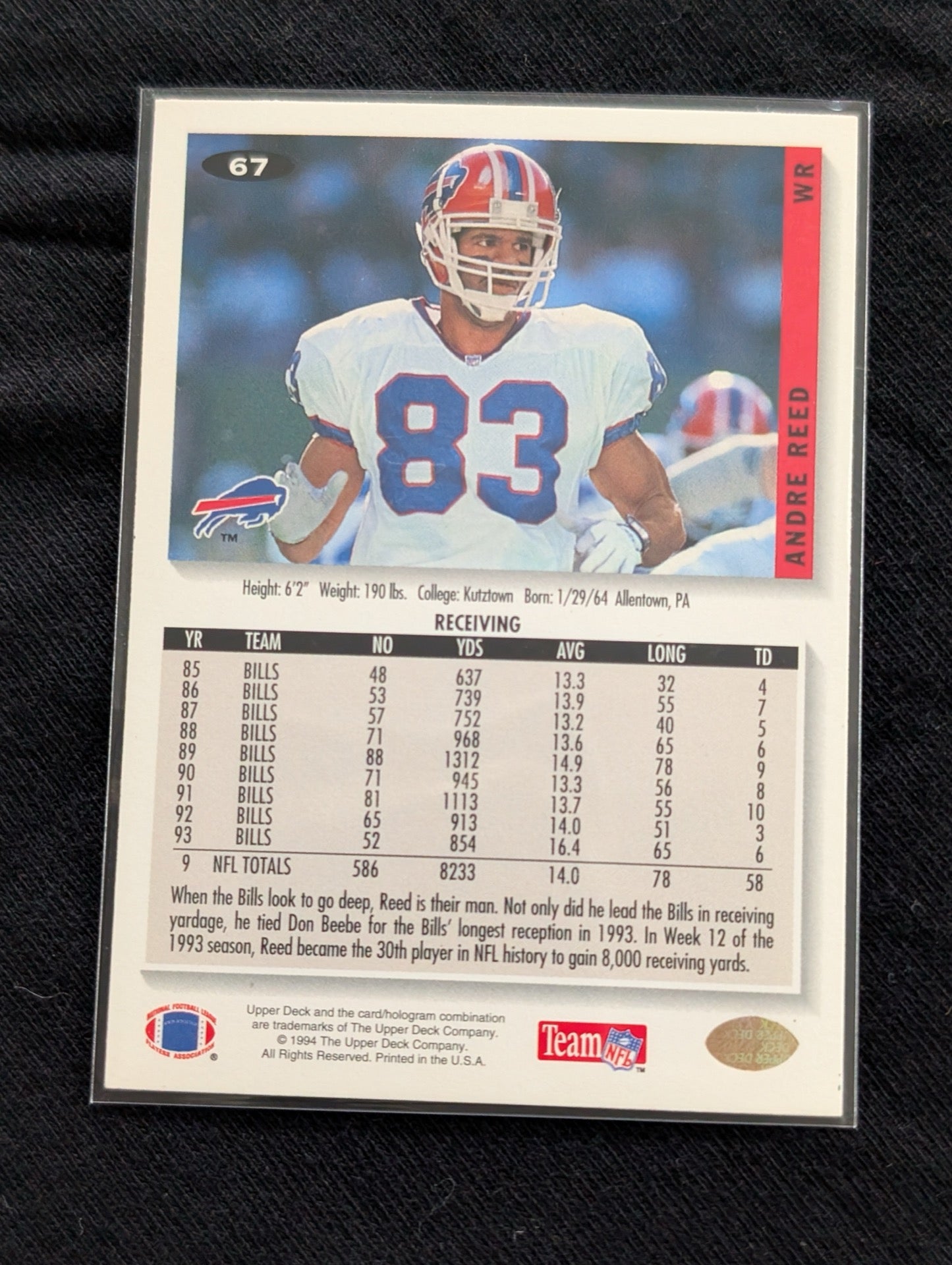 Andre Reed Buffalo Bills HOF Football Card Lot (6) Topps Upper Deck Pro Set