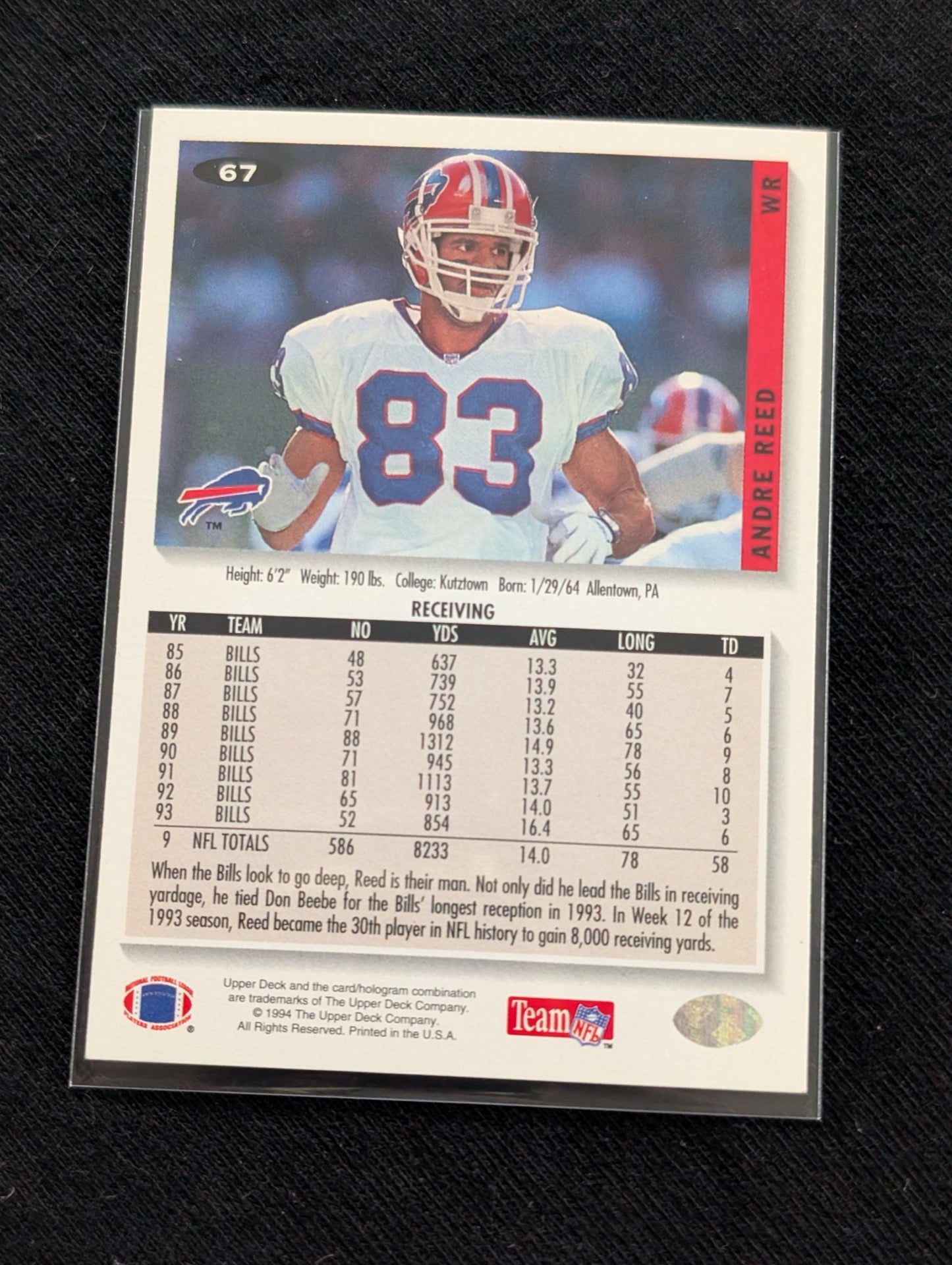 Andre Reed Buffalo Bills HOF Football Card Lot (6) Topps Upper Deck Pro Set