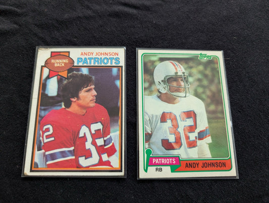 Andy Johnson 1977 & 1980 Topps New England Patriots Lot (2) Vintage RB